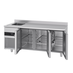 Koelwerkbank PREMIUM - 1900x700mm - met 3 deuren, 1 spoelbak links & achterwand