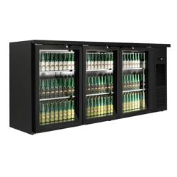 Bajo mostrador refrigerado PREMIUM PLUS - 1989x512mm - 469L - con 3 puertas de cristal abatibles, iluminación LED, cerradura - Negro