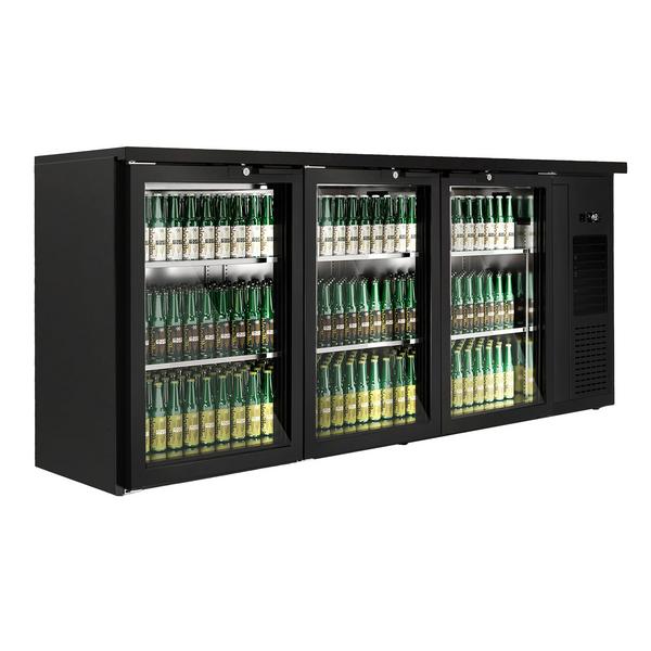 Arrière-bar réfrigéré professionnel  Premium PLUS - 1989 x 528 mm - 410 litres - avec 3 portes battantes en verre