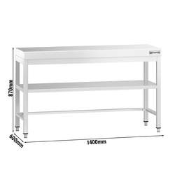 Table de travail en inox PREMIUM - 1400x600mm - avec fond de base & entretoise	