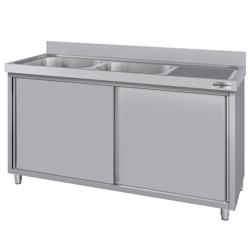 Armário para pia de aço inoxidável ECO - 1,8 m - 2 lavatórios à esquerda - C 50 x L 50 x P 30 cm