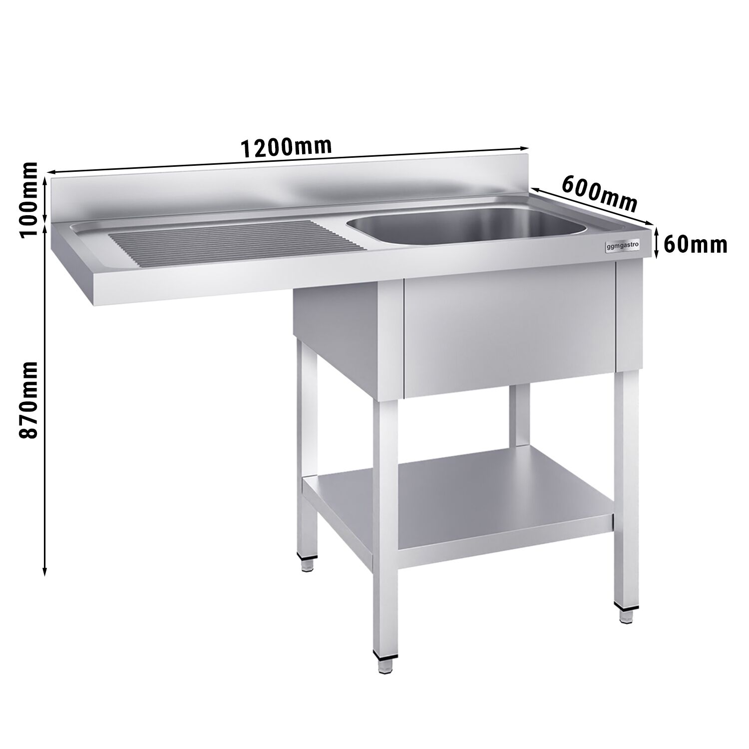 Lavello con vano lavastoviglie - 1200x600mm - con 1 vasca a destra 