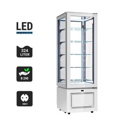 Vetrina Refrigerata Verticale 4 Lati Vetro – Panoramica Professionale - 324l - 600mm - 1 porta a battente in vetro - con 1 ripiani - LED interni - Bianco