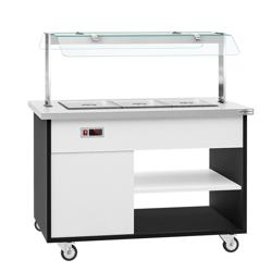 Commercial Mobile Heated Buffet Trolley – 3x GN 1/1 - 1300 mm - 30–90 °C - LED Sneeze Guard