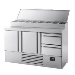 Table réfrigérée de préparation Mini - 1460 x 700 mm - avec 2 portes et 2 tiroirs - avec superstructure en inox 8 x GN 1/4
