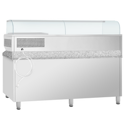 Tavolo refrigerato per pizza Premium PLUS - 2305x800mm - con 3 ante - incl. vetrina refrigerata - 11x GN 1/4