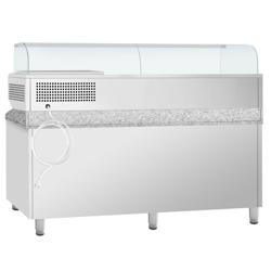 Pizzawerkbank PREMIUM PLUS - 1980x700mm - met granieten werkblad - met 2 deuren & 2 laden - incl. glasvitrine - 9x GN 1/4