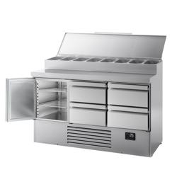 Saladette - 1460x700mm - 1-deurs & 4 lades - voor 8x GN 1/4