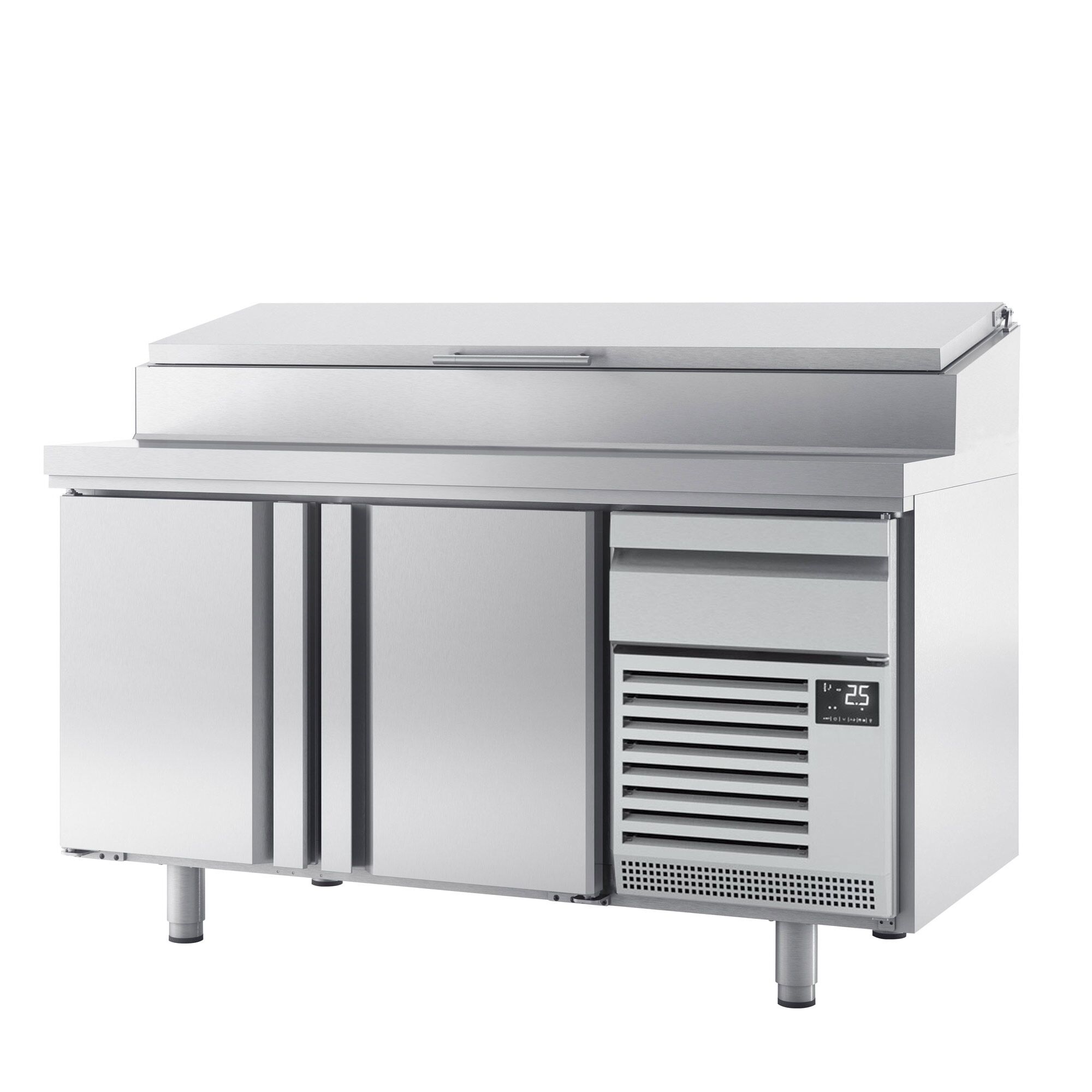 Table réfrigérée de préparation pour boulangerie - avec 2 portes & 1 tiroir - dimensions de compartiment EN - superstructure en inox 9x GN 1/3
