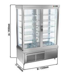 Vitrine réfrigérée 4 faces vitrées / Vitrine panoramique pour fromage – 935 litres – 1320 mm – 10 étagères – Argent