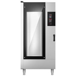 Elektrický kombinovaný konvektomat - digitální - LCD displej - 20x GN 1/1 - vč. Mycí systém, teplotní sonda & Držák plechů s vozíkem
