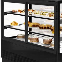 Koel- & Gebaksvitrine - 580 liter - 1500mm - dubbel glas - schuifdeuren - spiegelglas - zwart