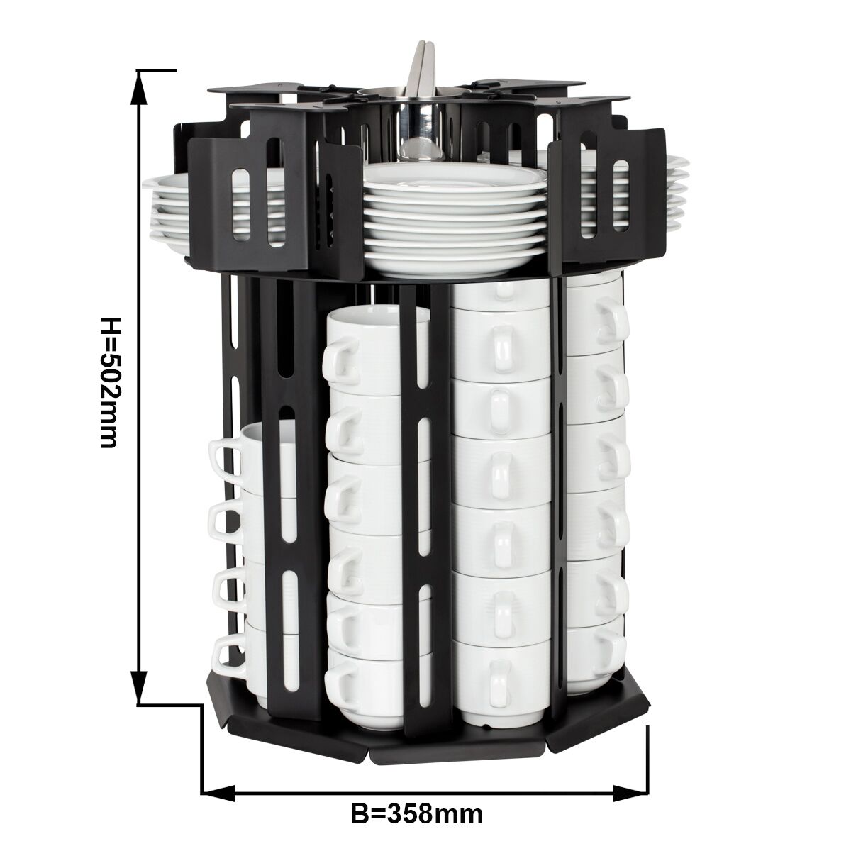 Distributeur de tasses et de soucoupes - rotatif - Noir - Acier inoxydable