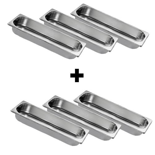 (6 pieces) Gastronorm Container - 2/4 - Stainless Steel - 65 mm