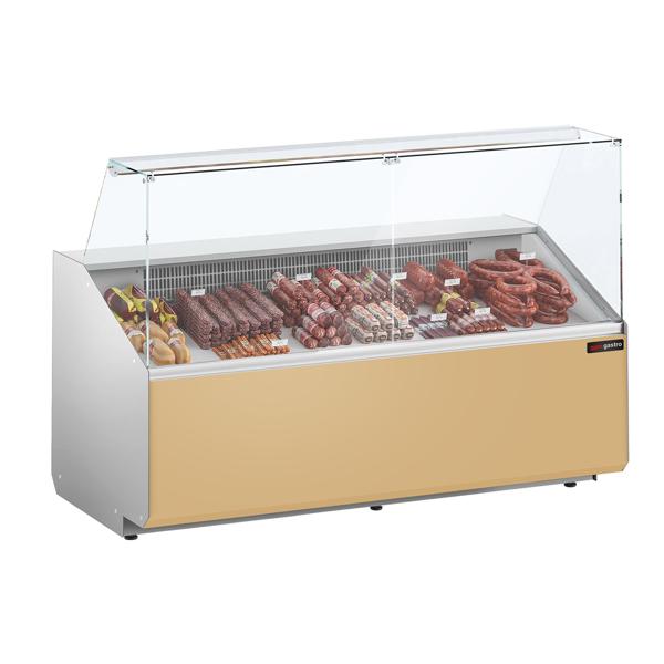 Koelvitrine - 1881x979mm - 3 deuren - rechte panorama-frontruit - digitaal display - 387 liter - beige frontpaneel