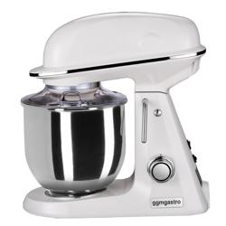 Impastatrice planetaria - da banco - 7L - 350W - 3 utensili in dotazione (gancio, spatola, frusta) - variatore di velocità - testa sollevabile - vasca estraibile - monofase - Latte bianco