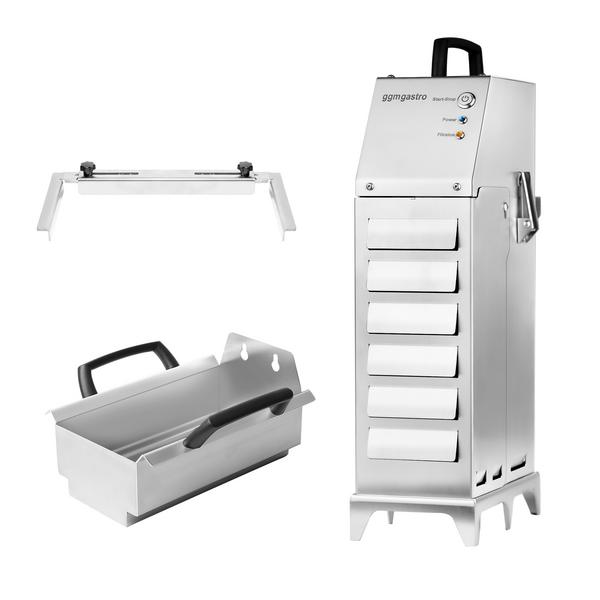 Filtro dell'olio di frittura portatile - 80L/min, 100W, 220-240V, 160x260x485mm - acciaio inox, automatico, <50dB, fino a180°C - per friggitrice (risanamento olio)