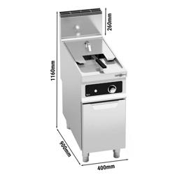 Commercial Gas Deep Fryer - 18 L - Electronic Control - Exhaust Hood (No Motor) & Chip Drain Pan - 110-190°C, Closed Underbody (German-made electronics)