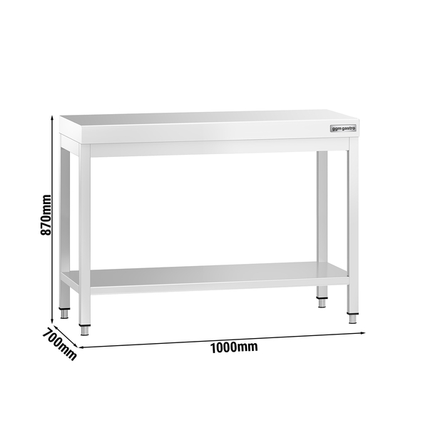 Radni stol od plemenitog čelika PREMIUM - 1000x700 mm - Sa donjom pločom, bez poleđine