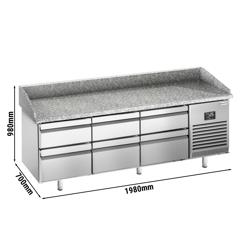 Pizzawerkbank PREMIUM PLUS - 1980x700mm - met granieten werkblad - met 1 deur & 6 laden