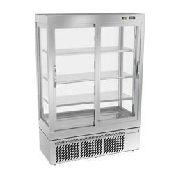 4-Sided Glass Display Fridge - 855L - 1320mm - Double glazing - square - with 3 glass shelves - 2 sliding glass doors - Silver