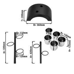Portaposate con supporto - con 5 contenitori - 360x200mm - Altezza: 590mm - acciaio inox (AISI 430) - Nero - contenitore estraibile