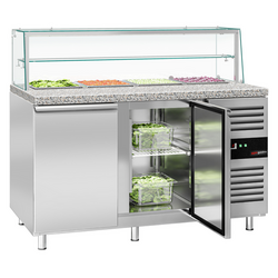 Saladette PREMIUM - 1515mm - 2 deuren - met glazen opzetstuk voor 4x GN 1/1 & 1 plank