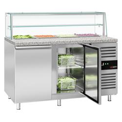 Saladette de Pizzas PREMIUM - 1515mm - 390L - 2 portas - com vitrine de vidro para 4x GN 1/1 & 1 prateleira - bancada em granito preto