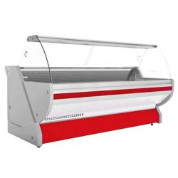 Banco gastronomia professionale / Banco Macelleria  - 2965x1150mm - Statica - 570 L - Vetro curvo - servizio assistito - Colore Rosso