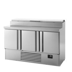 Masă frigorifică de preparare Mini – 1460 x 700 mm – cu 3 uși – blat din oțel inoxidabil 8x GN 1/4