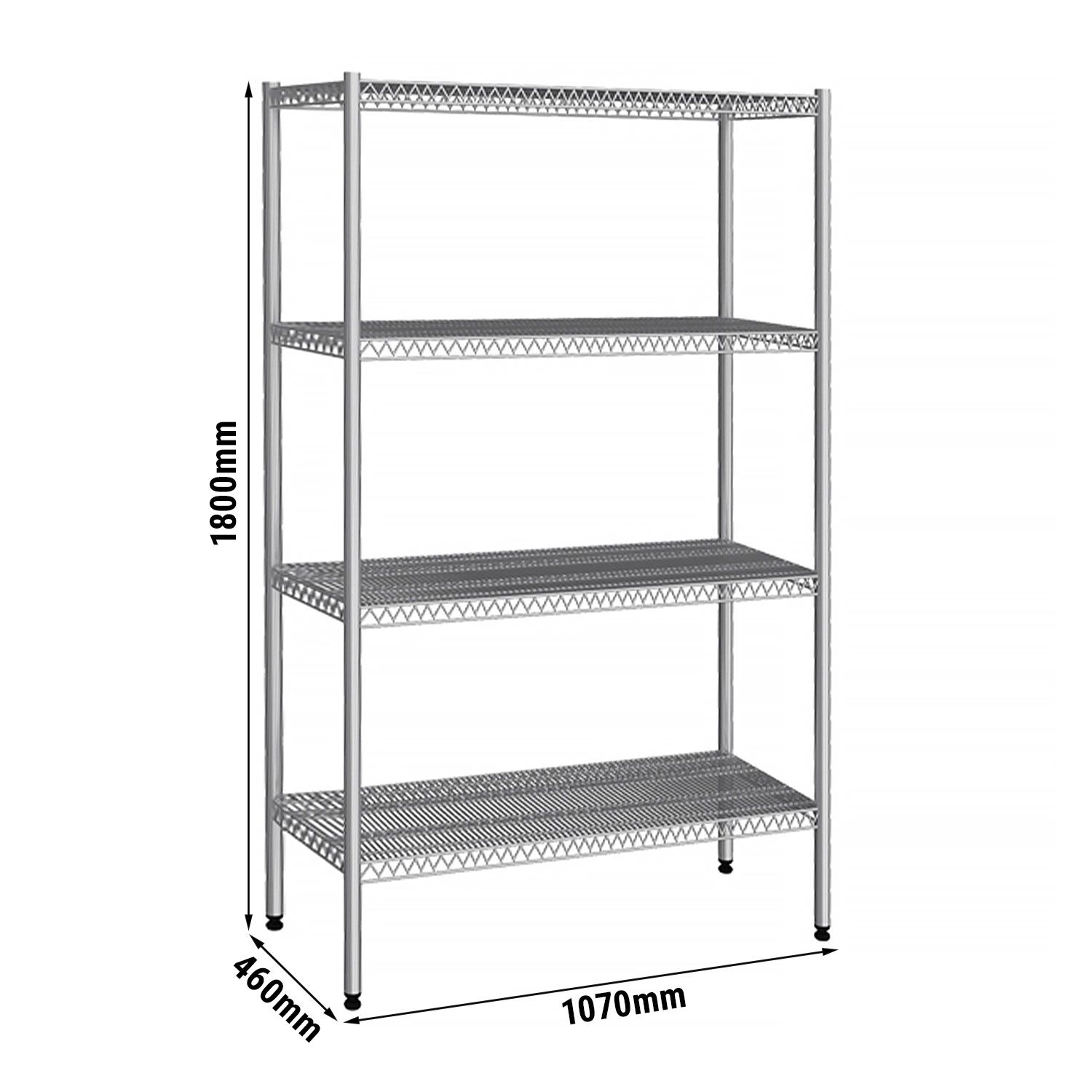 Étagère en inox - 1070 x 460 mm - avec 4 étagères grillagées (fixes)