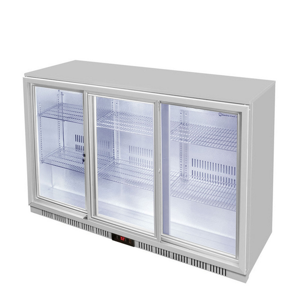 GASTRO-COOL | Frigorífico de bar - 1350mm - 312 litros - com 3 portas de vidro deslizantes - prateado