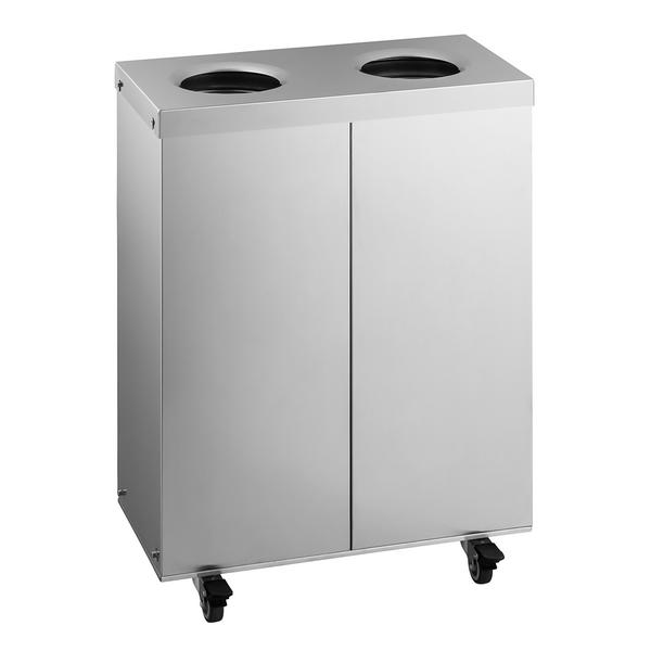 Roska-astia - müllin lajittelu - pyörillä - 2 lokeroa, 25 litraa/lokero - 500x250x720 mm - varusteena pyörät (2 jarrulla), irrotettavat astiat, lajittelu- ja piktogrammitarrat - ruostumaton teräs