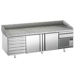 Balcão de pizza refrigerado PREMIUM PLUS - 2305x800mm - com tampo em granito - com 2 portas e 7 gavetas GN 1/1