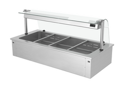 Встраиваемая Водяная  Баня  (Bain-marie)  1,5 м - 4x GN 1/1 - со Стеклянной Панелью для защиты от брызг