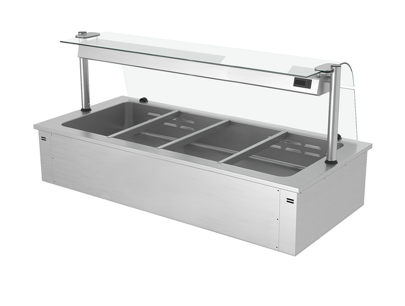Встраиваемая Водяная Баня (Bain-marie) 1,5 м - 4x GN 1/1 - со Стеклянной Панелью для защиты от брызг