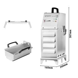 Filtro de aceite portátil con batería - 160x260x387mm - 30litros/minuto - acero inoxidable - para freidoras de hasta 12litros - con bandeja de goteo y transporte