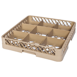 (6 pezzi) Cesto per lavaggio bicchieri 1/1 - 500x500mm - 9 scomparti - Beige