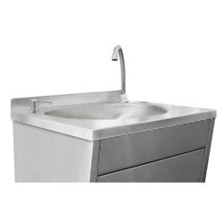 Lavamani inox - Acciaio inox - con Comando a pedale, Dispenser per sapone, Rubinetto miscelatore, Alzatina