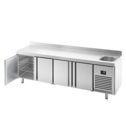 Koelwerkbank PREMIUM PLUS - 2452x700mm - met 1 spoelbak - met 4 deuren - opstand
