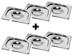 (6 adet) Paslanmaz Çelik GN Kapak GN 1/6 - Kepçe Delikli - 176x162x7mm