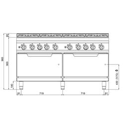 Plynový sporák - Lorenzo 900 - 1600x900x965 mm - 84,2 kW - 8 hořáky - vč. plynové trouby, statické - 2x 7,6 kW