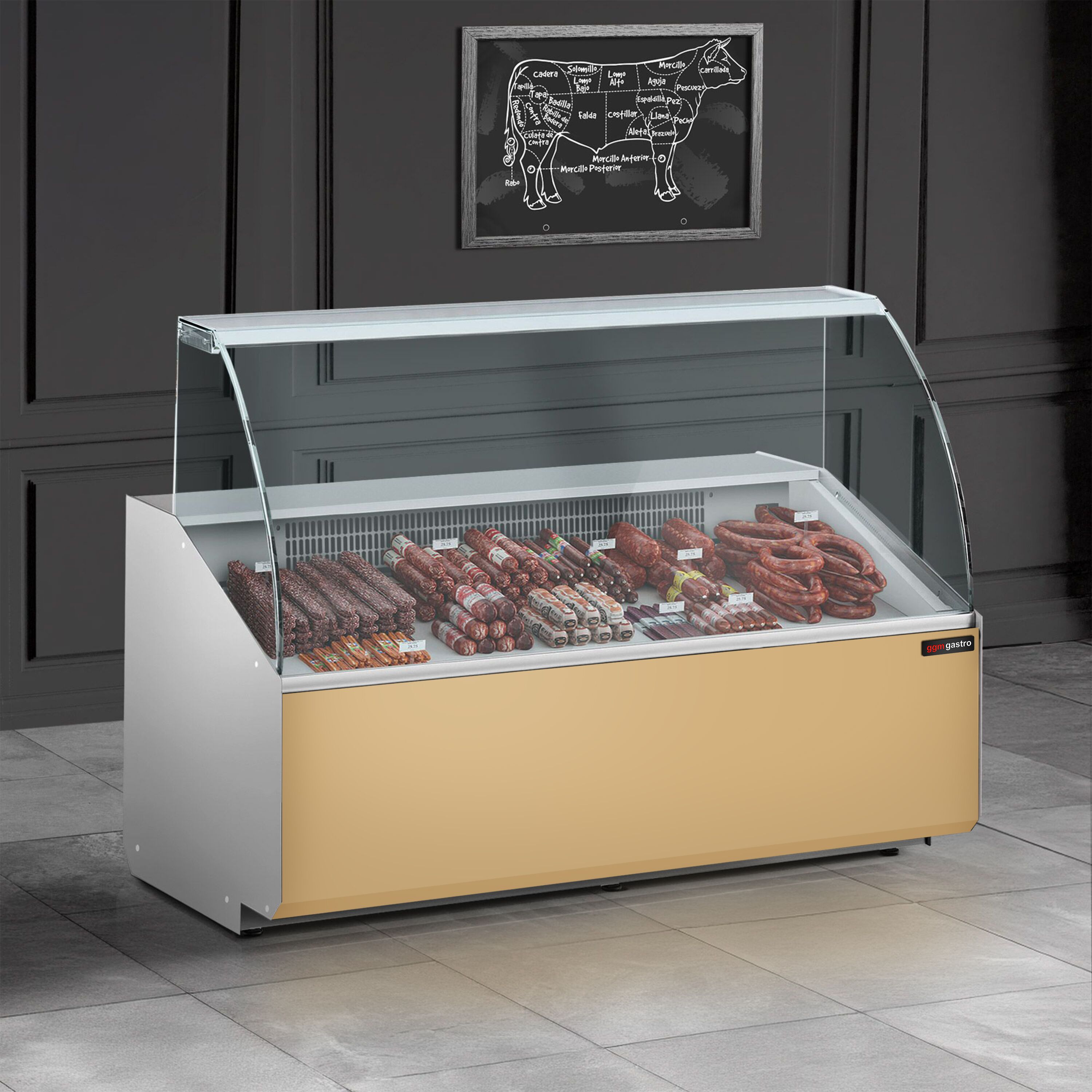 Comptoir vitrine réfrigérée - 1256x979mm - +2/+6°C - 262L - Façade beige - 2 portes