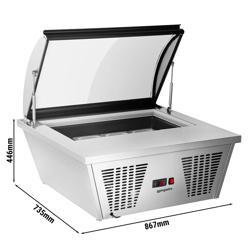 Tisch-Eisvitrine - 870mm - Statisch - für 4x 5 Liter Eisbehälter - gewölbter Deckel - Deckelöffnung zur Bedienseite