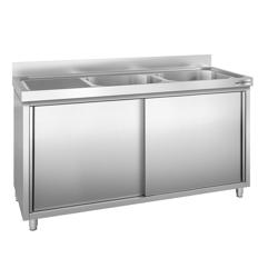 Dřezová skříňka PREMIUM z nerezové oceli - 2,0 m - 2 dřezy vpravo - D 60 x Š 50 x H 30 cm