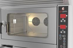 Horno de convección para panadería - Electrónico - 4x 600x400mm & Horno de pizza - 7x Ø25cm - Acero inoxidable - con humidificador - con ventiladores reversibles y resistencias de techo y suelo independientes - incl. conexión de agua 3/4"