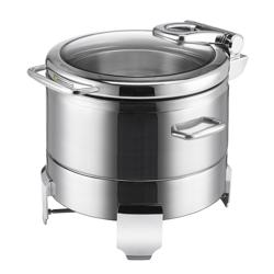 Chafing Dish - Yuvarlak - Hidrolik Cam Kapak - Jel Yakıtlı - 8.9L