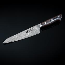 ZWILLING | Tanrei Compact Chef's Knife 140 mm – Plain Edge - Damascus 101-Layer - Brown Micarta Handle