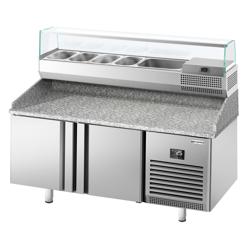Masă frigorifică pentru preparare pizza PREMIUM PLUS - cu blat din granit - 1738x800 mm - cu 2 uși - cu vitrină de ingrediente - 6x GN 1/3