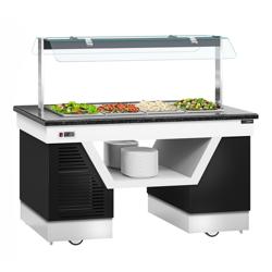 Balcão de buffet frio BELFAST - 1600mm - com placa fria (refrigerada) & com rodízios - para 4x GN 1/1 - Preto